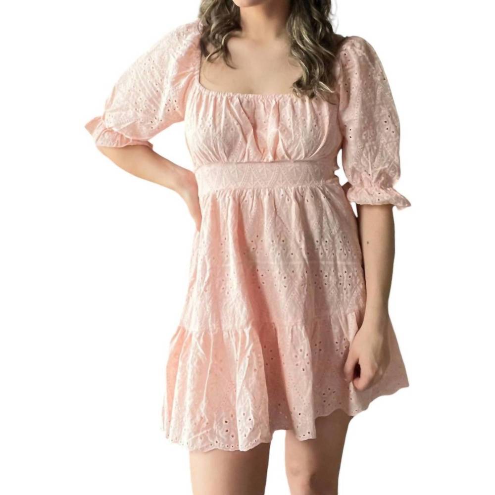 NEW HYFVE bow detail eyelet mini dress in blush